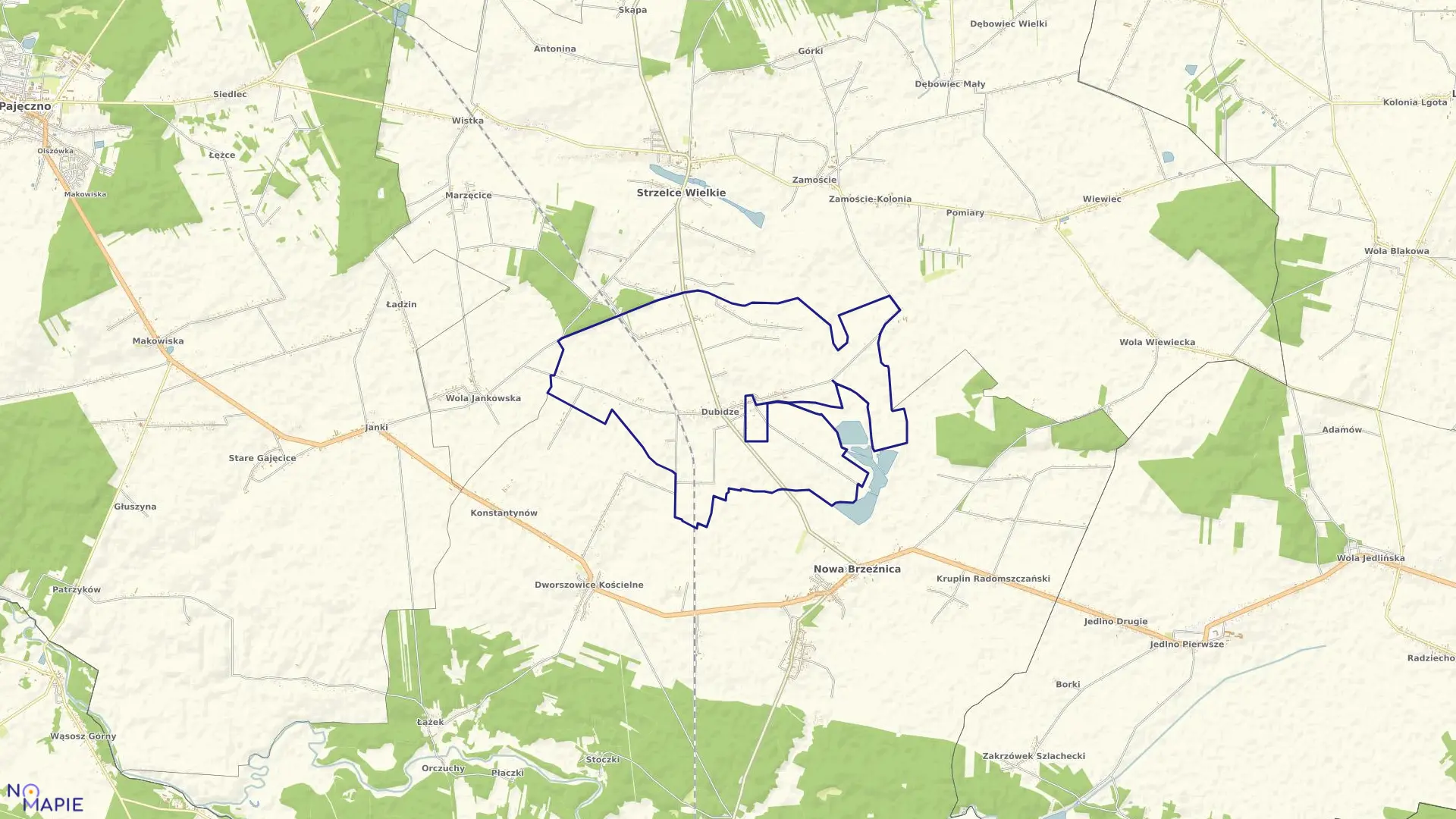 Mapa obrębu DUBIDZE w gminie Nowa Brzeźnica