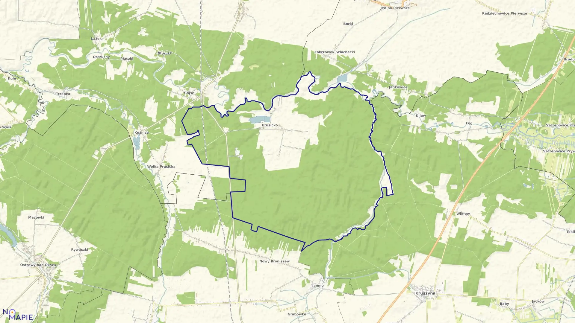 Mapa obrębu PRUSICKO w gminie Nowa Brzeźnica